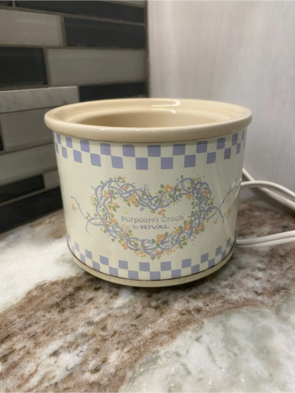 VTG 1988 Rival Potpourri Simmer Crock Pot 3206 Blue Heart